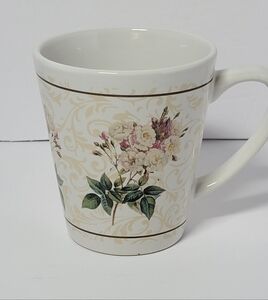 Hallmark Mug White Pink Rose Flower Floral Bouquet Scroll Coffee‎ Cup Vintage